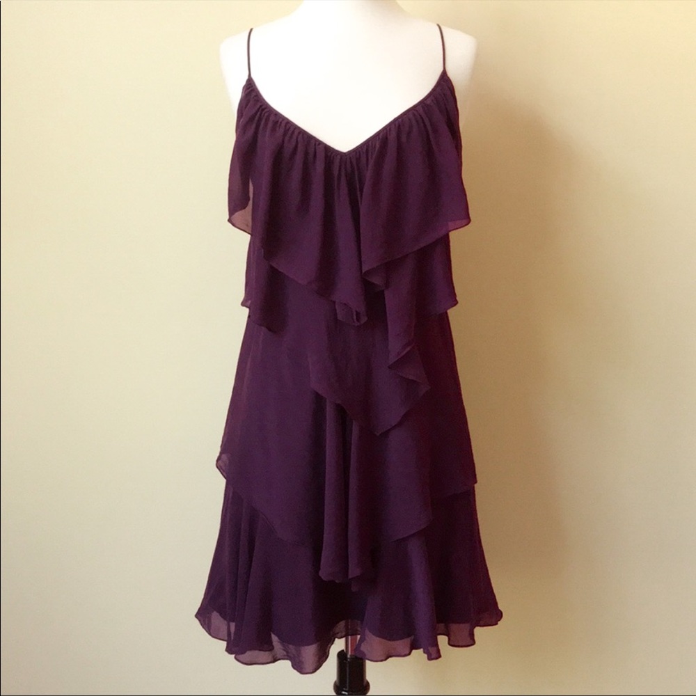 Rebecca Taylor Silk Purple Tiered Cocktail Dress